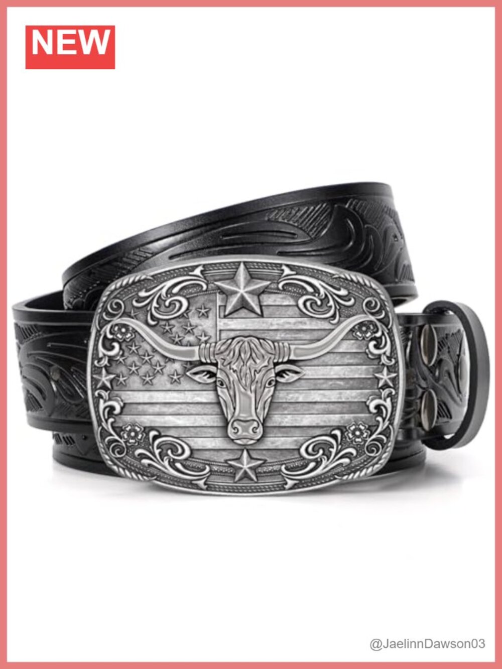 Western Cowboy Belt 1.5" Cow Split Leather Bull Buckle Unisex